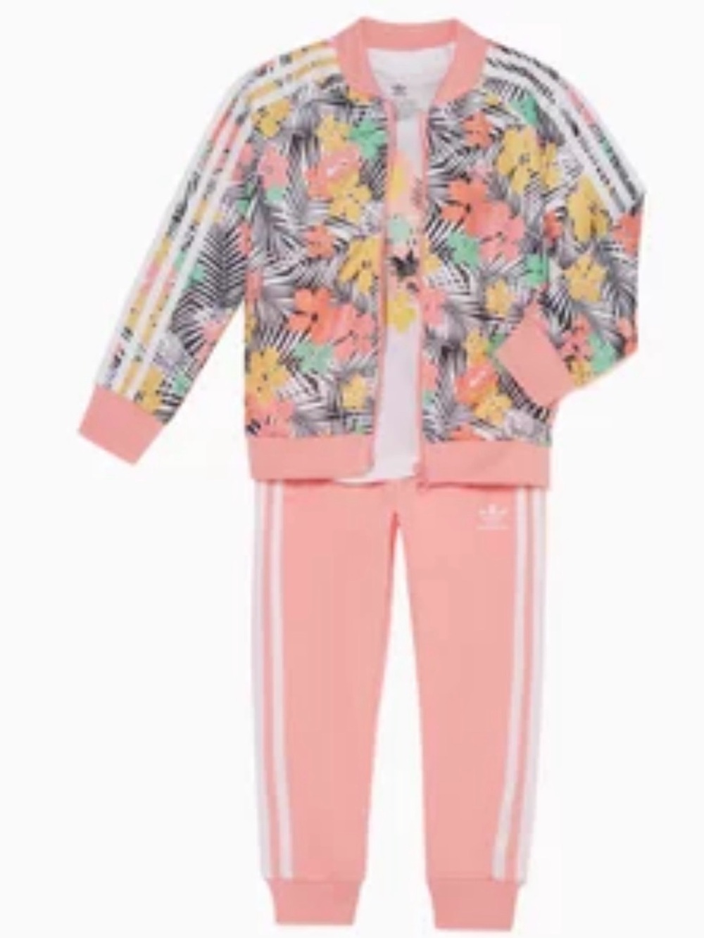 Adidas Kids Floral Pink Track Jacket and Joggers Set SIZE 5/6 New w/tags